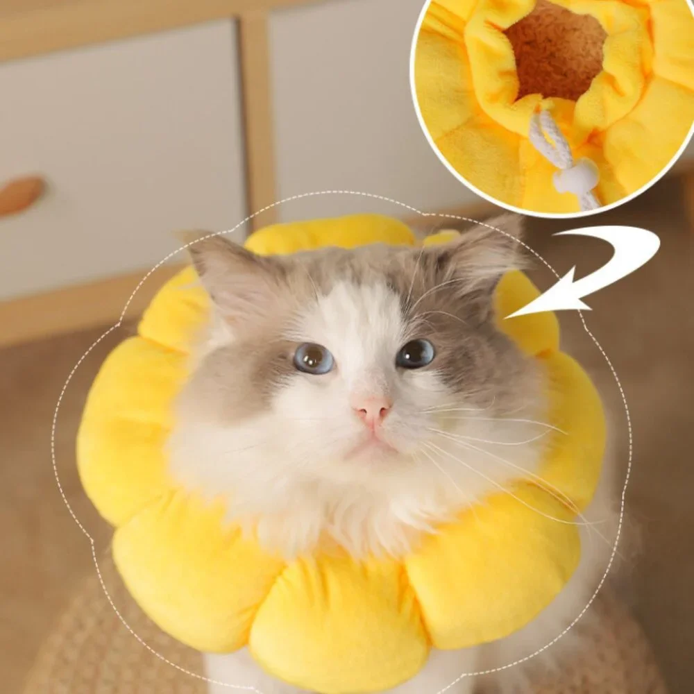 Cat Small Dog Recovery Collar Cute Sunflower Neck Cone After Surgery, Adjustable